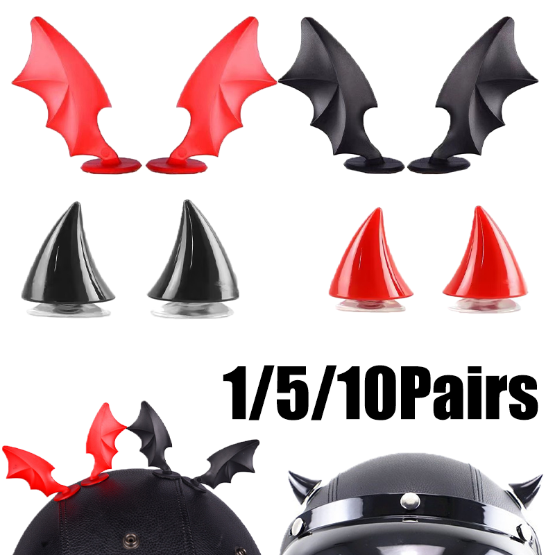 Cosplay Bat Prop - ﻿ หมวกกันน็อคมอเตอร์ไซค์ฮาโลวีน พร้อมตกแต่งเขาค้างคาวและปีศาจ วัสดุพลาสติก ABS อุปกรณ์เสริมสำหรับหมวกกันน็อคมอเตอร์ไซค์