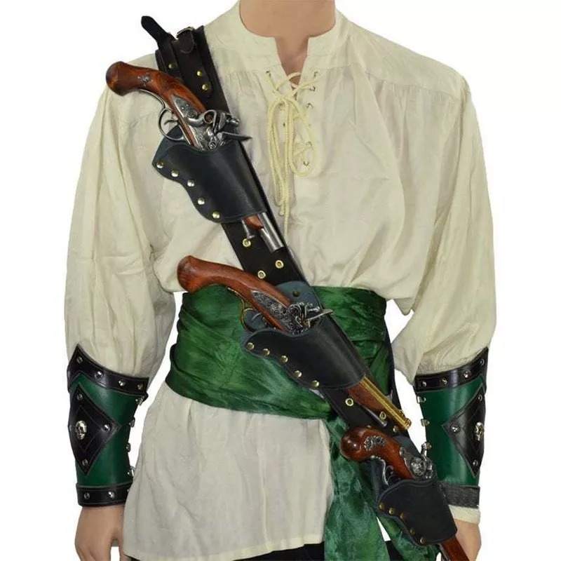 Cosplay Prop Pistol - ซองปืนฟลินท์ล็อคแบบเรเนซองส์สำหรับคอสเพลย์กัปตัน อุปกรณ์เสริมเครื่องแต่งกาย กระเป๋าปืนบลันเดอร์บัส สายสะพาย อุปกรณ์ประกอบฉากฮาโลวีน