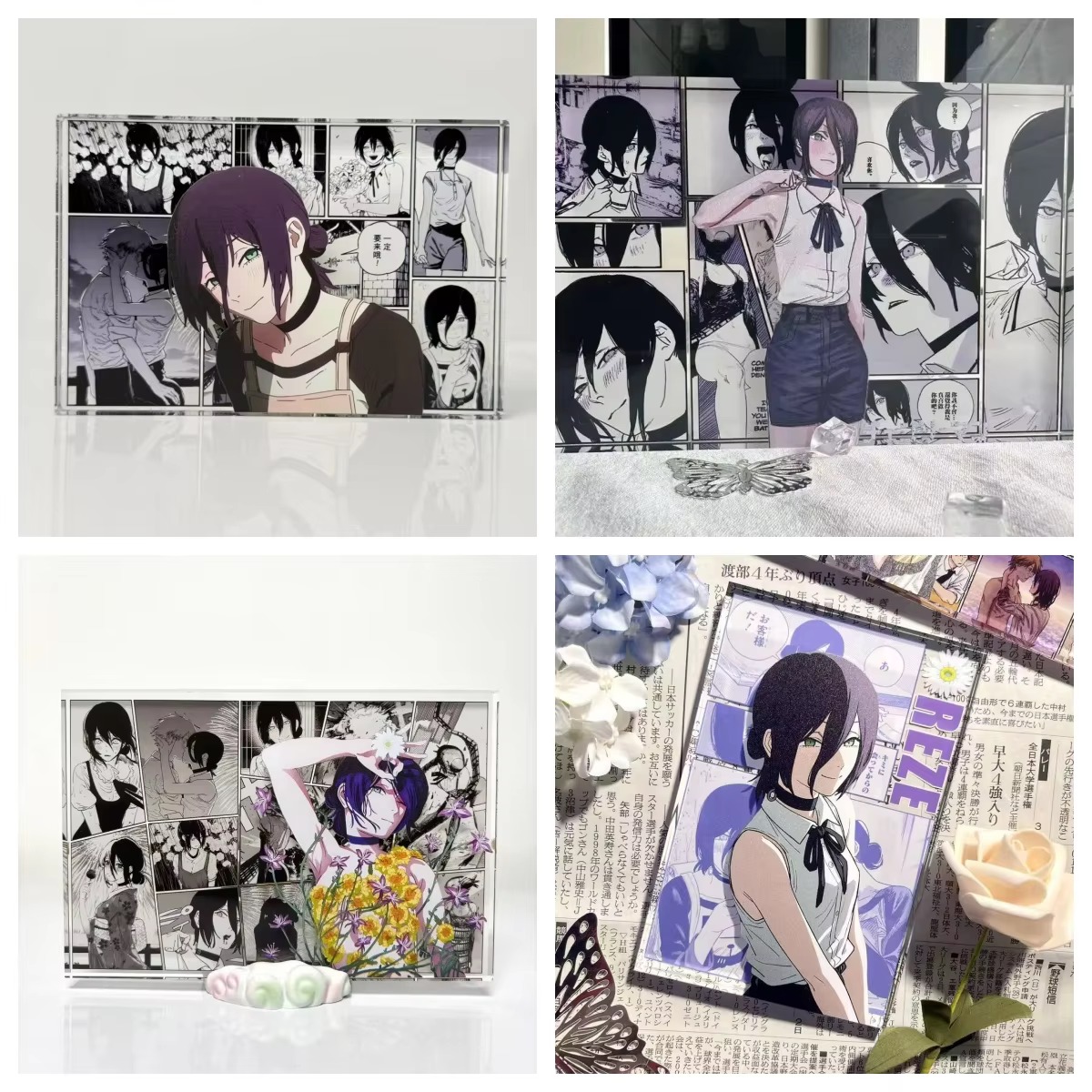 Prop For Cosplay - อะคริลิคฟิกเกอร์อนิเมะ เดนจิ และ เรเซ โมเดลการ์ดตั้งโต๊ะ ของตกแต่ง