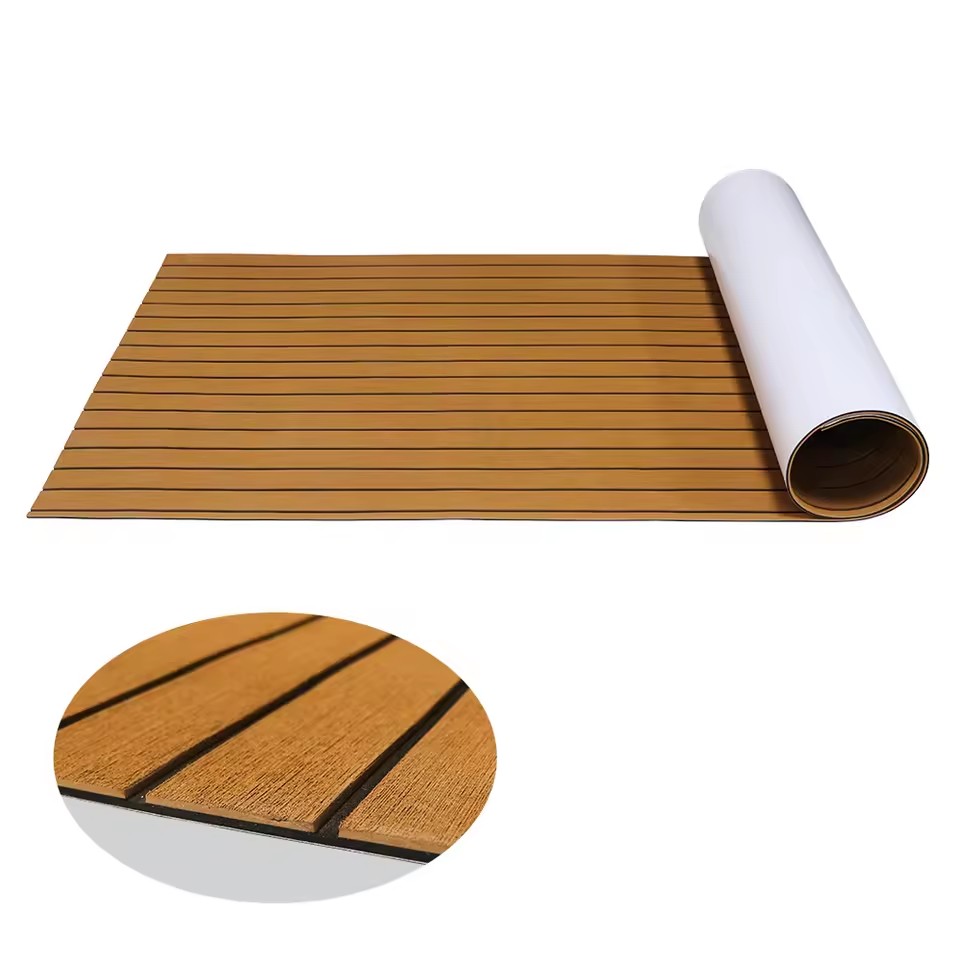 Eva Foam Sheet - แผ่นปูพื้นเรือโฟม EVA ลายไม้สักเทียม แบบมีกาวในตัว แผ่นปูพื้นเรือยอชท์ พรมปูพื้นเรือ